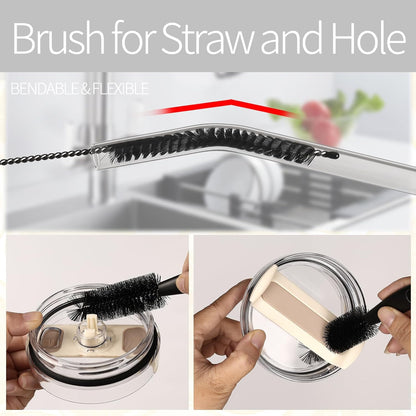 Bottle Brush Set 4 Pack - 15 Inch Long Handle Bottle Brush Cleaner with Stainless Steel Shaft, Straw Cleaner Brush and Lid Brush for Bottles, Thermos, Glasswares, Mugs, Cups, Tumblers