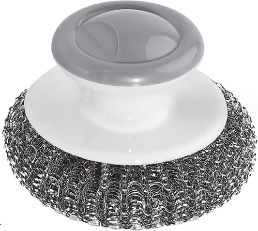 Onewly 4Pcs Steel Wool Scrubber Set, Stainless Steel Scrubber with Stainless Steel Handle, for Cleaning Dishes, Cast Iron, Stock Pots, Pans, Griddles, Grills