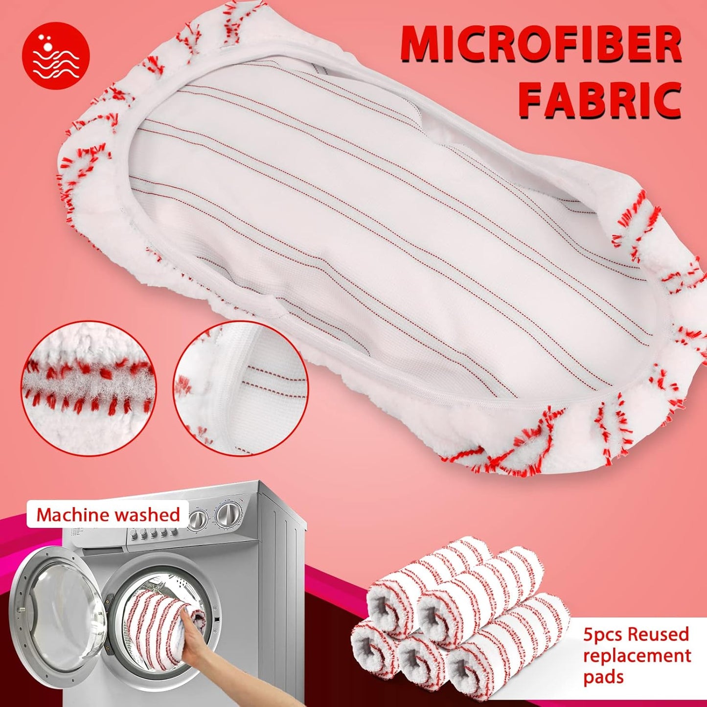 MASTERTOP Microfibre Flat Mop, Extended Wet Dry Large Floor Mop with 5 Reusable Pads & Telescopic Handle, Dust Mops for Laminate Wooden Hard Floor Vinyl Tile Floors Cleaning - Send 1 Cleaning Scraper