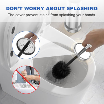 Toilet Brush and Holder Set: 304 Stainless Steel Heavy Duty Toilet Bowl Brush and Holder with Removable Inner Bowl and Splash Protection, Modern Long Handle Bathroom Cleaning Tool