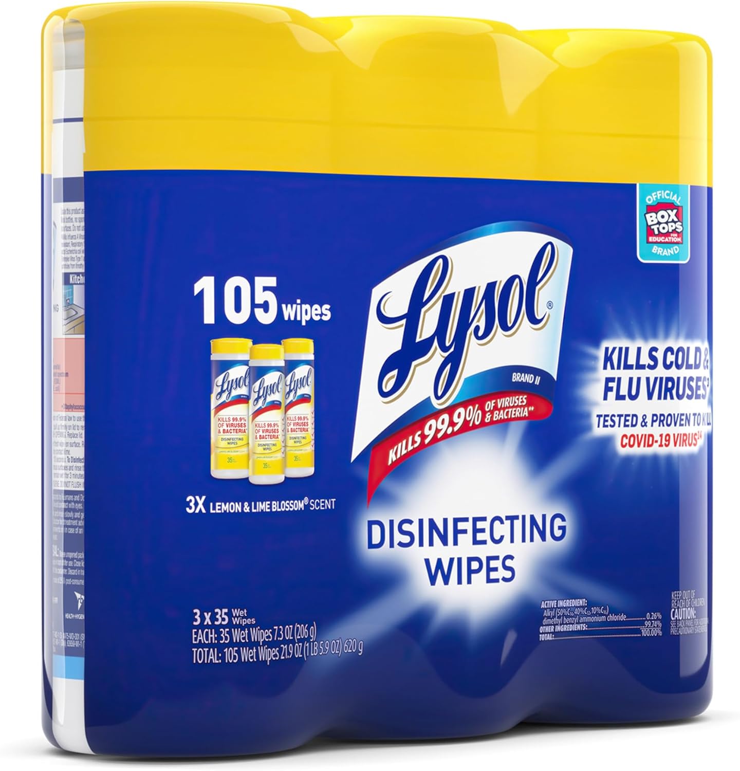 Lysol Disinfecting Wipes, Lemon & Lime Blossom, 105 Wipes (3 Packs of 35 Wipes)