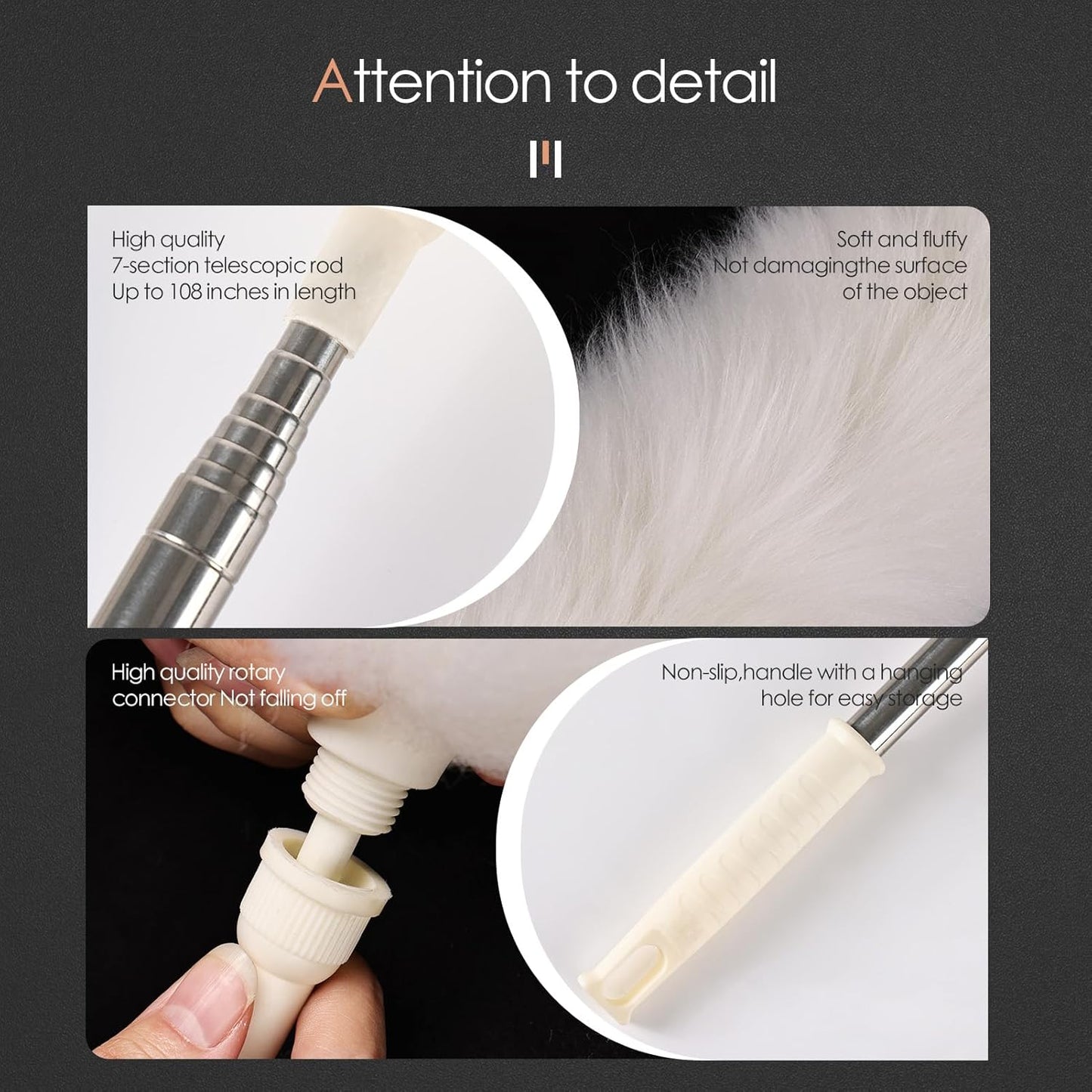 Extendable Cleaning Duster,66.9Inch Telescoping Feather Dusters with Stainless Steel Extension Pole for Cleaning High Ceiling Fan, High Ceilings,Furniture