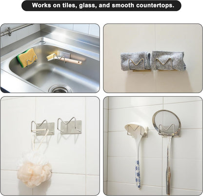 Adhesive Sponge Holder for Kitchen Sink, SUS304 Stainless Steel Scrubber Hanger Sink Caddy Accessories Storage Drain Rack Stand for Scratch Scrub Dishcloth Dishrag Steel Wool Strainer Stopper