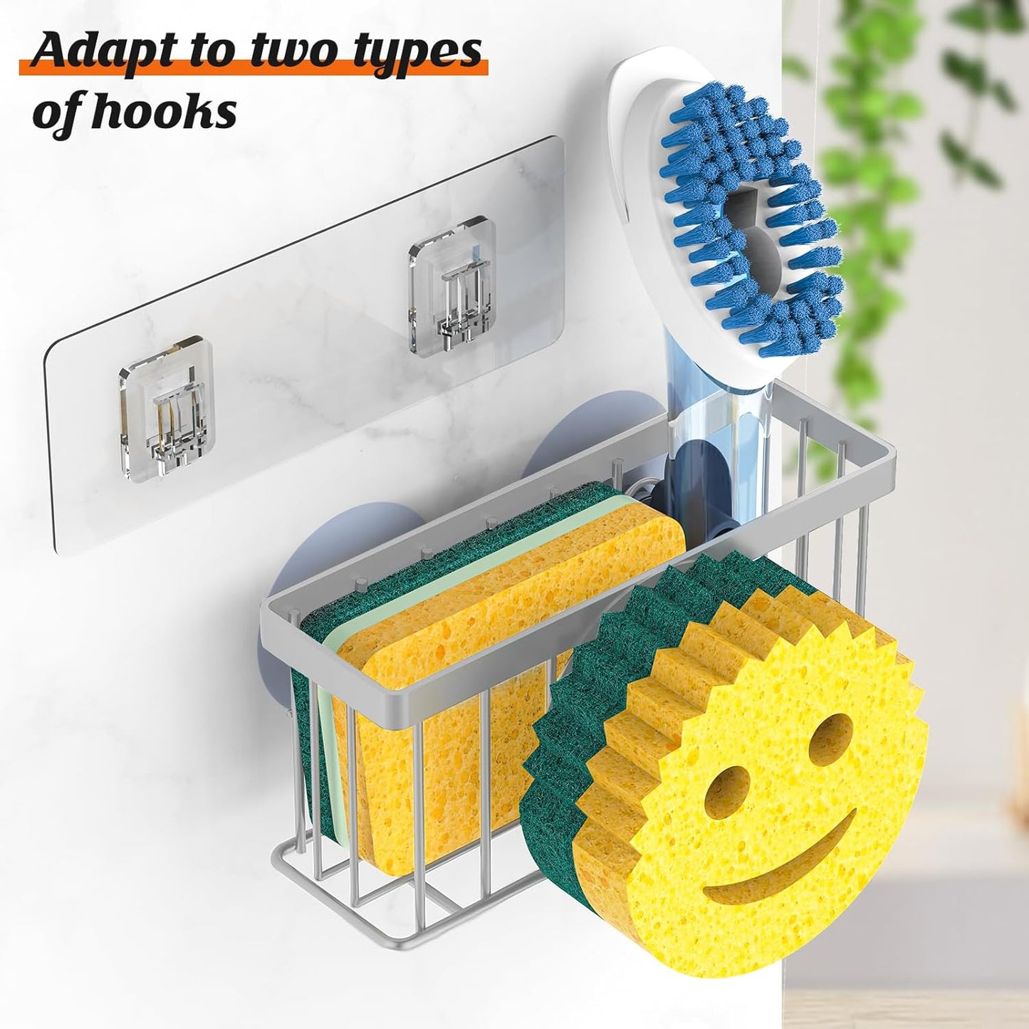 MURLONG Sponge Holder Smiley Face, Sink Caddy for kitchen Sink, Kitchen Organizer Sponge Holder with 2 PCS Suction Cups/1 PCS Adhesive Strips, Designed for Sponge, Soap, Dish brush, Scrubber-Black