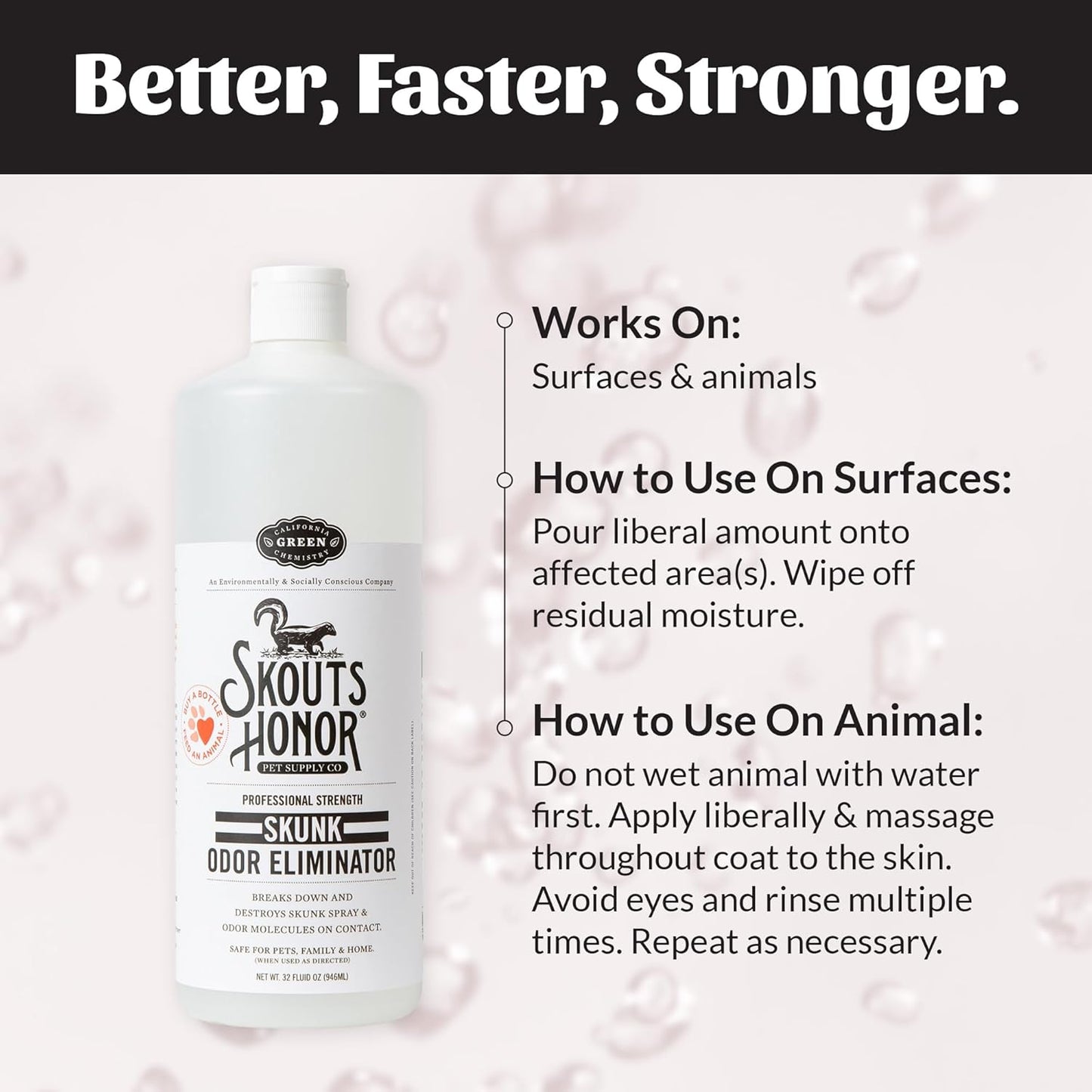Skout's Honor Skunk Odor Eliminator for Pets, Indoor, and Outdoor Surfaces – Eliminate Skunk Spray Odor, Eco-Friendly, Cruelty-Free Solution for Pets and Surfaces, 32 oz