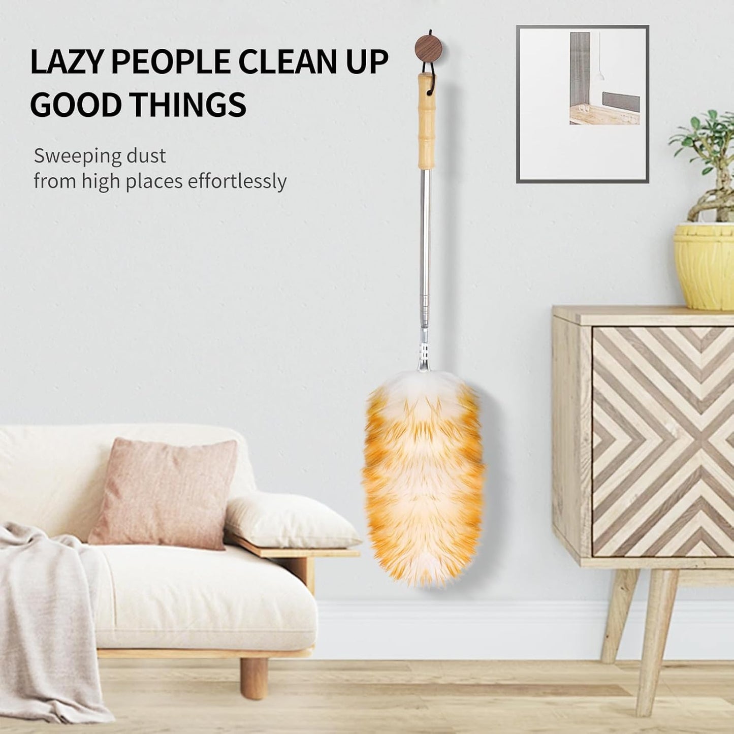 Extendable Cleaning Duster,66.9Inch Telescoping Feather Dusters with Stainless Steel Extension Pole for Cleaning High Ceiling Fan, High Ceilings,Furniture