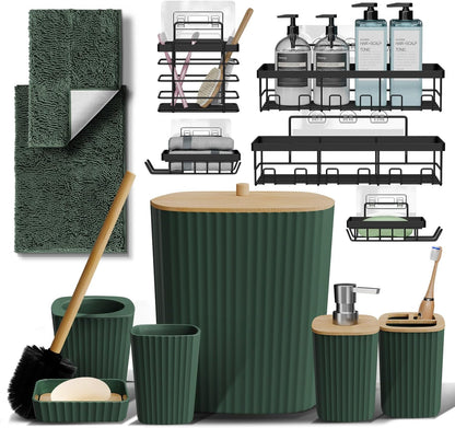 Clara Clark Bathroom Set - Sage Green Bathroom Accessories Set, 6PC Bathroom Accessory Set, Bathroom Sets with Toilet Brush, Trash Can & Soap Dispenser