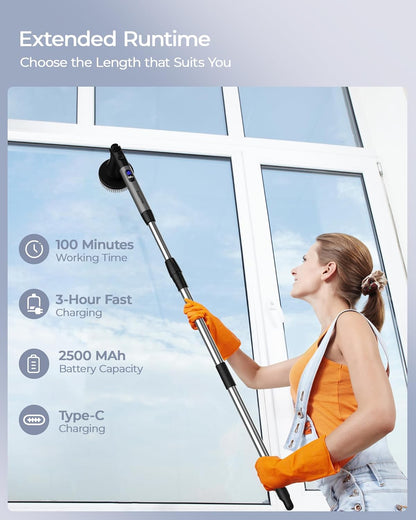 MayKing Electric Spin Scrubber with 9 Brush Heads, 3-Angle & 4-Length Adjustable Cordless Power Scrubber, 3-Speed & Battery LED Display, Electric Scrubber for Cleaning Bathroom Bathtub Floor Tiles