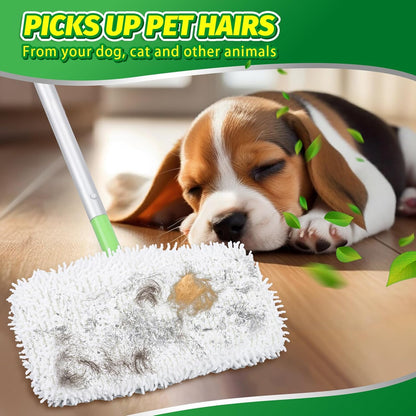 Reusable Microfiber Mop Pads Compatible with Swiffer Sweeper- 4 Pack Dry Sweeping Cloths & Wet Mopping Cloths - Chenille Washable Wet Pads Refill for Mopping Floors (Mop is not Included)