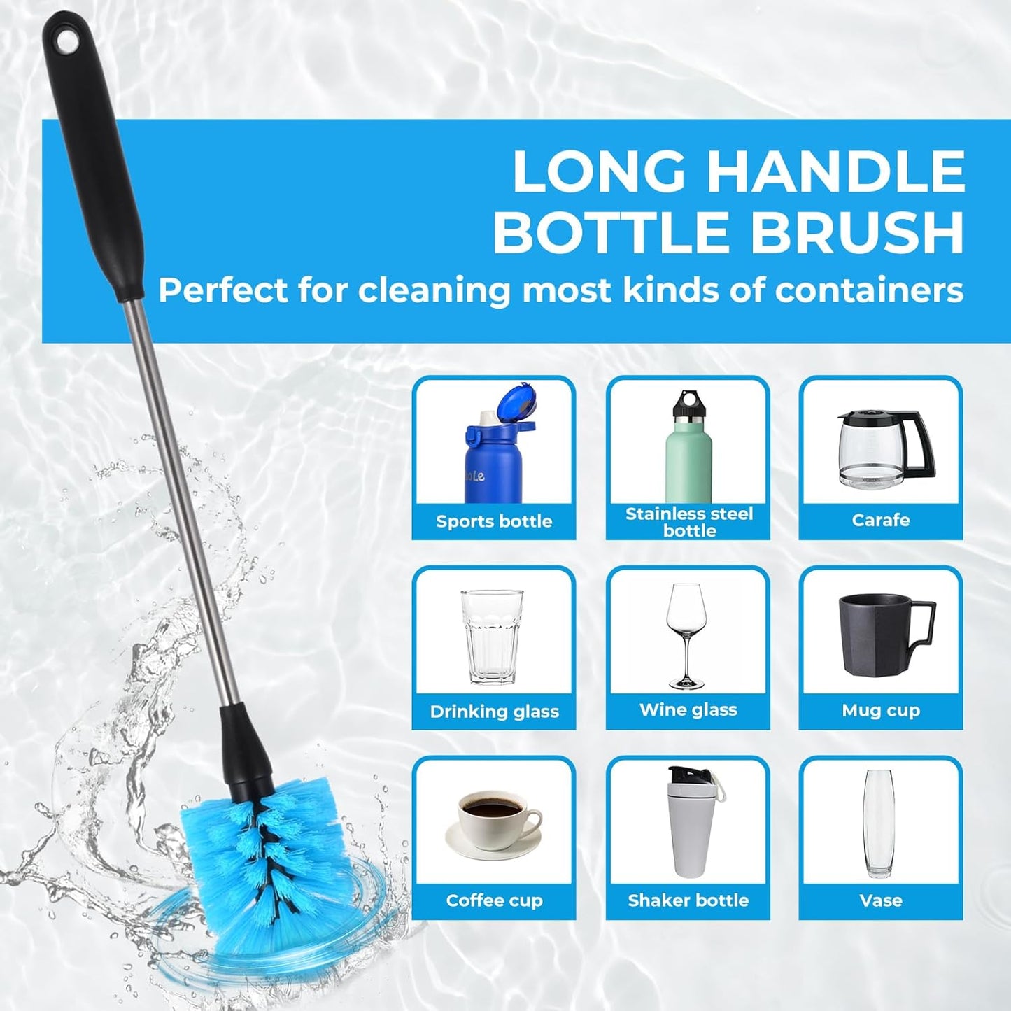 4-in-1 Bottle Brush, Long Handle Water Bottle Brush & Straw Cleaner Brush, Lid Brushe, for Cleaning Water Bottle, Flask, Wine Decanters, Coffee Mugs,Baby Bottles