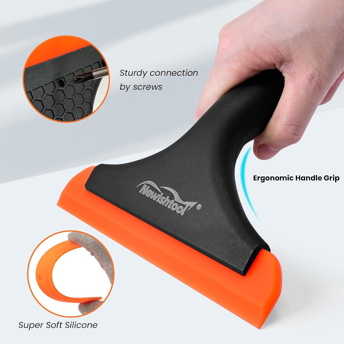 NEWISHTOOL Bathroom Shower Squeegee 5.9 Inch Soft Silicone Blade Squeegee for Shower Glass Door Mirrors Car Windshield, Kitchen Squeegee Countertops Cleaning and Water Removal Scraper w/Hanging Hole