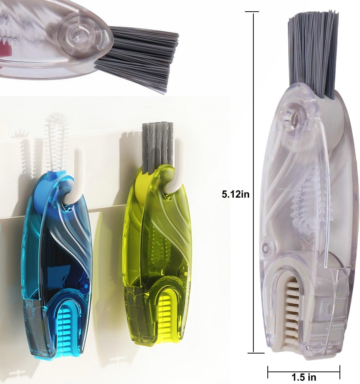 4 in 1 Cup Lid Cleaning Brush Set Multifunctional Bottle Brush Cleaner Tiny Bottle Cup Lid Brush Straw Cleaner Tools Mini Silicone Bottle Cup-Holder Cleaner with Hook Remover 1pc Bright Green