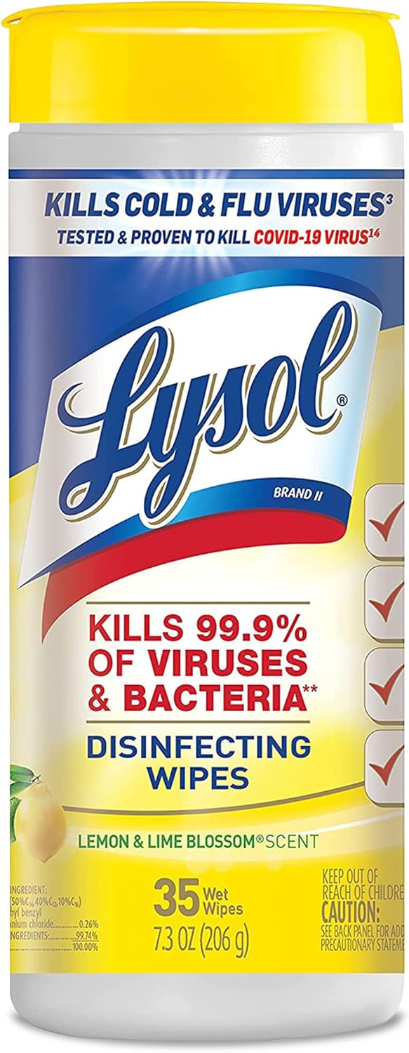 Lysol Disinfectant Wipes, Multi-Surface Antibacterial Cleaning Wipes, for Disinfecting and Cleaning, Lemon and Lime Blossom, 35 Count (Pack of 3)