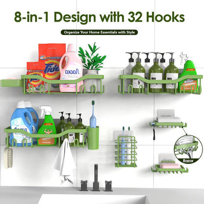 NESOMI Shower Caddy Adhesive Shower Organizer 7-Pack, Rustproof Stainless Steel Bathroom Shelves, Large Capacity No-Drill Rack Storage Accessories with Soap Dish Toothbrush Holder &24 Hooks Home Decor