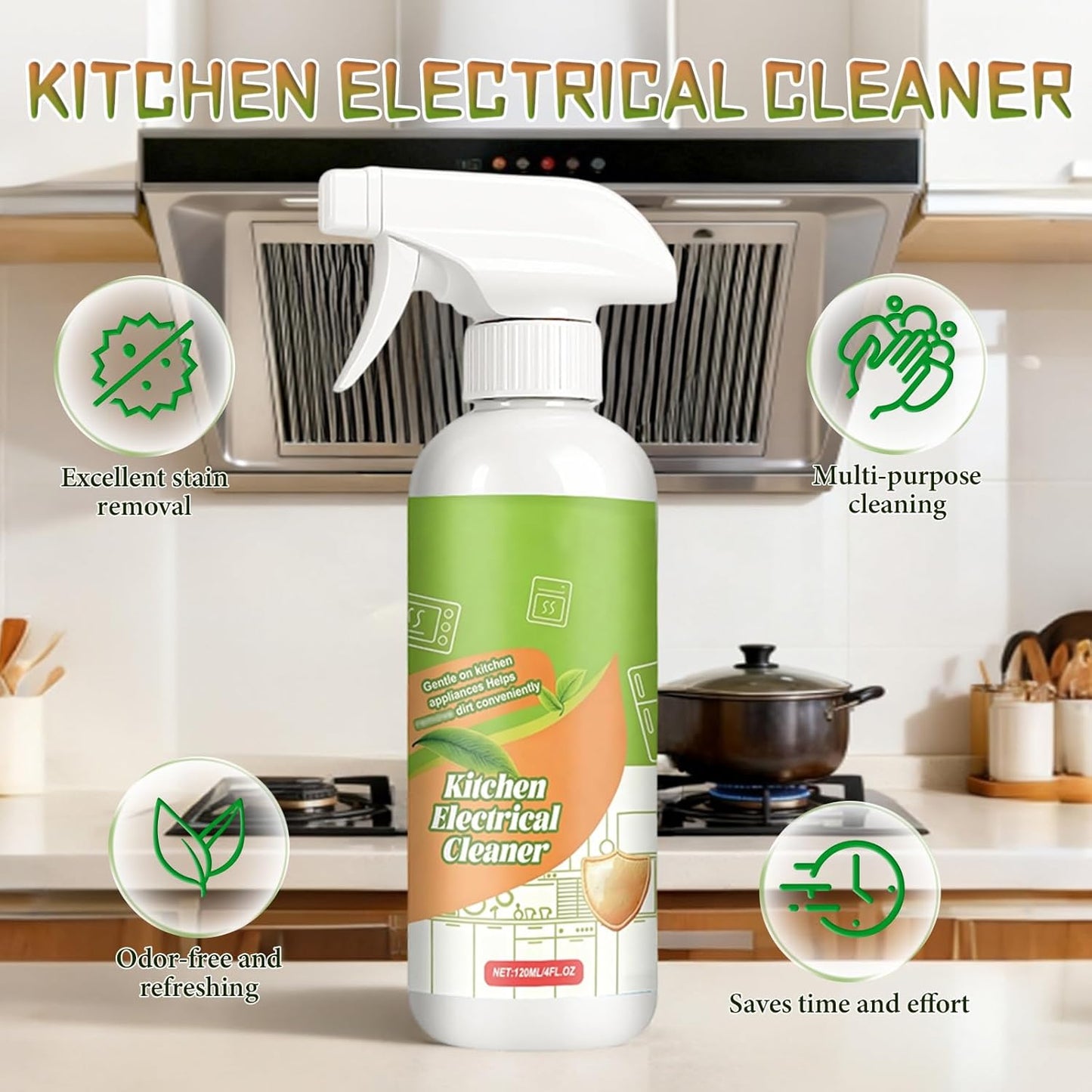 Electrolyzed Ion Kitchen Cleaner Spray，Multi-purpose Kitchen Heavy Duty Cleaner Degreaser forAppliances, Household, Oven, Stove, Range Hood (120ML