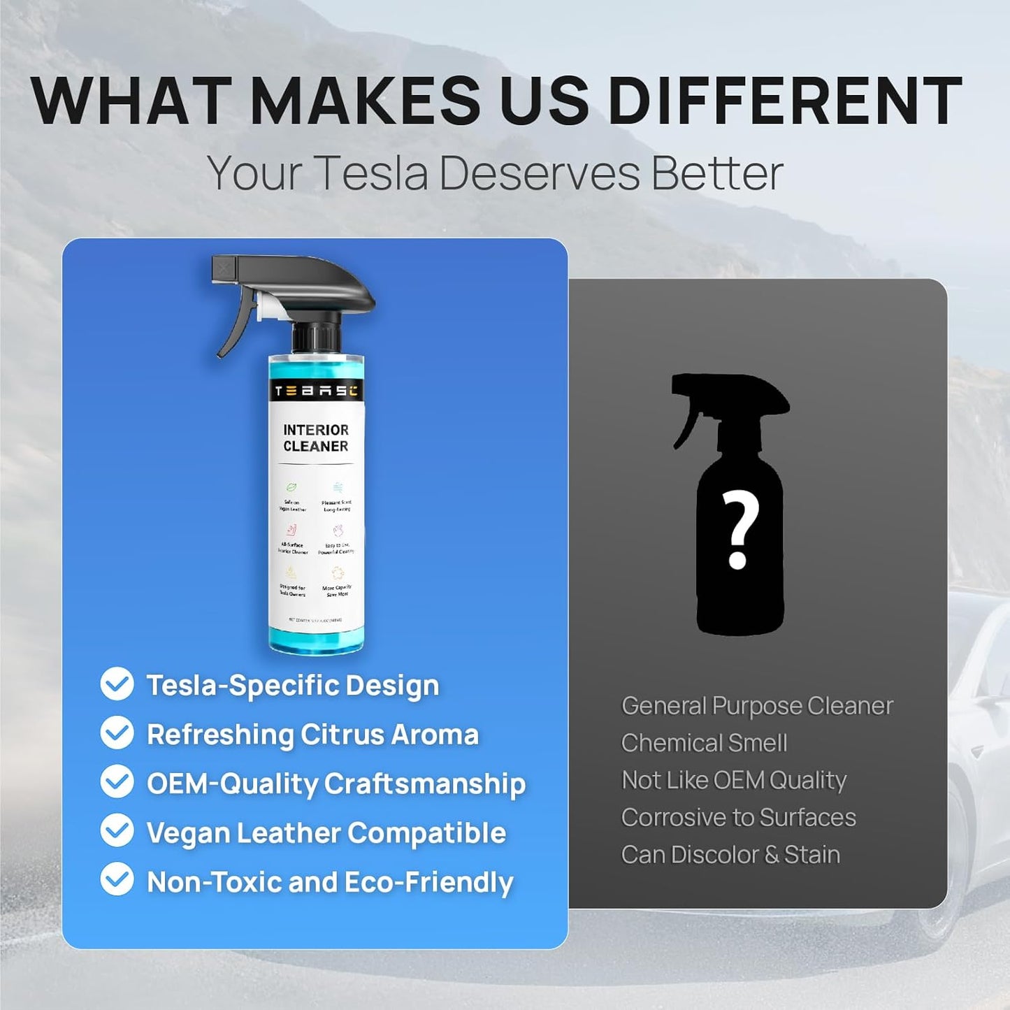 Tesla Interior Cleaner & Seat Stain Remover - Safe for White Vegan Leather - Car Detailing Kit for Model 3 Y S X Cybertruck - Cleans Dashboard, Console, Door & Upholstery Accessories