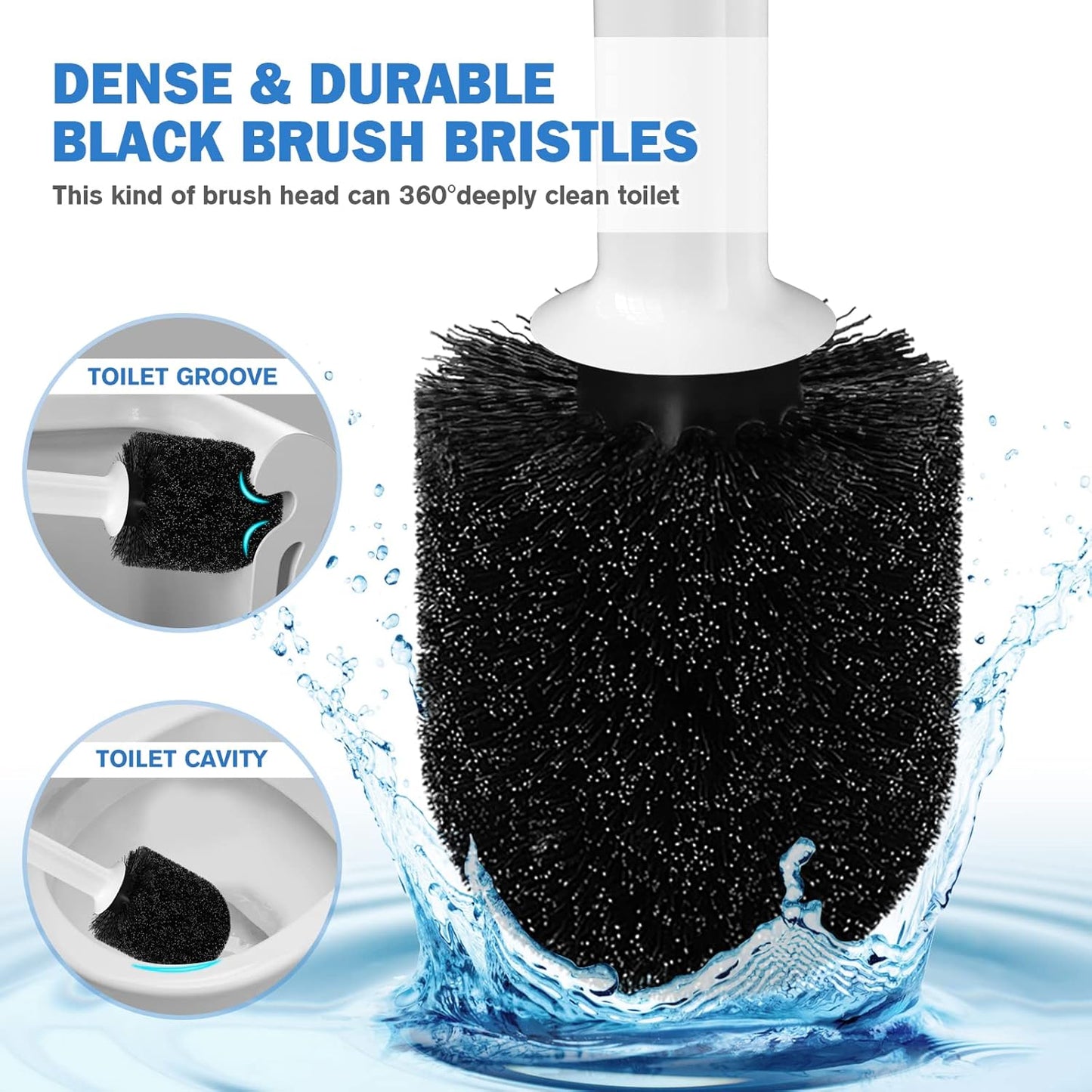Toilet Plunger and Brush, Bowl Brush and Heavy Duty Toilet Plunger Set with Ventilated Holder, 2-in-1 Bathroom Cleaning Combo with Modern Caddy Stand for 5.7-inch Toilet Drain(Black, 2 Set)