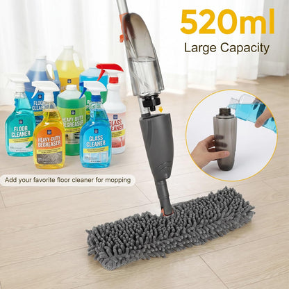 3-in-1 Upgraded Spray Mops for Floor & Window Cleaning with 3pcs Pads - Broom/ Mop/ Window Squeegee, Wet Dry Microfiber Mop with 520ml Bottle for Kitchen Wood Floor Hardwood Ceramic Tile Dust Cleaning