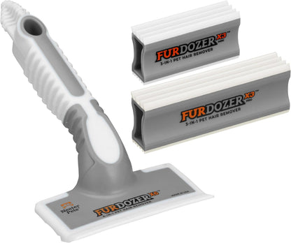 FurDozer Pet Hair Remover & Auto Detailing Tools - Cat & Dog Hair Remover for Carpets, Car Interiors, Couches, Bedding, & Pet Furniture (Gray, X3 PRO - 5" Long)