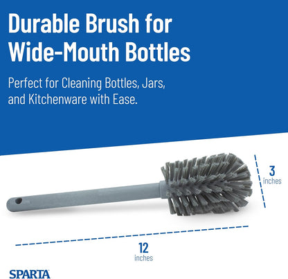 SPARTA Large Water Bottle Brush Ideal for Wide-Mouth Jars, Bottles and Tumblers, Dishwashing Tool with Handle for Home and Commercial Kitchens, Plastic, 12 Inches, White