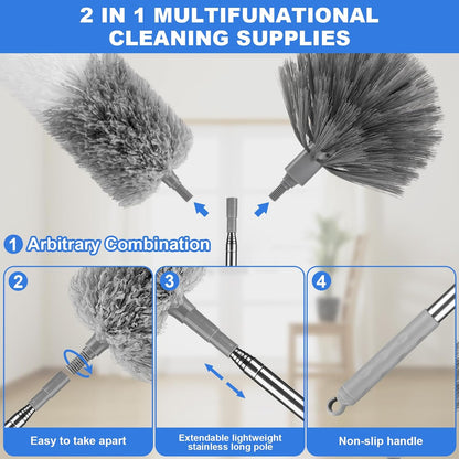 Dusters for Cleaning,Feather Duster with Extension Pole,Ceiling Fan Cleaner Duster,Long Duster Extended Handle,Blind Cleaner Dusting