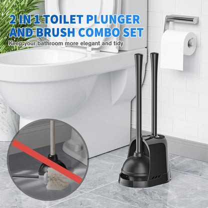 LOVLOY Toilet Plunger and Brush,2 Pack Bowl Brush and Heavy Duty Toilet Plunger Set with Ventilated Holder, 2-in-1 Toilet Brush and Plunger Combo for 5.3-inch Toilet Drain Bathroom Cleaning