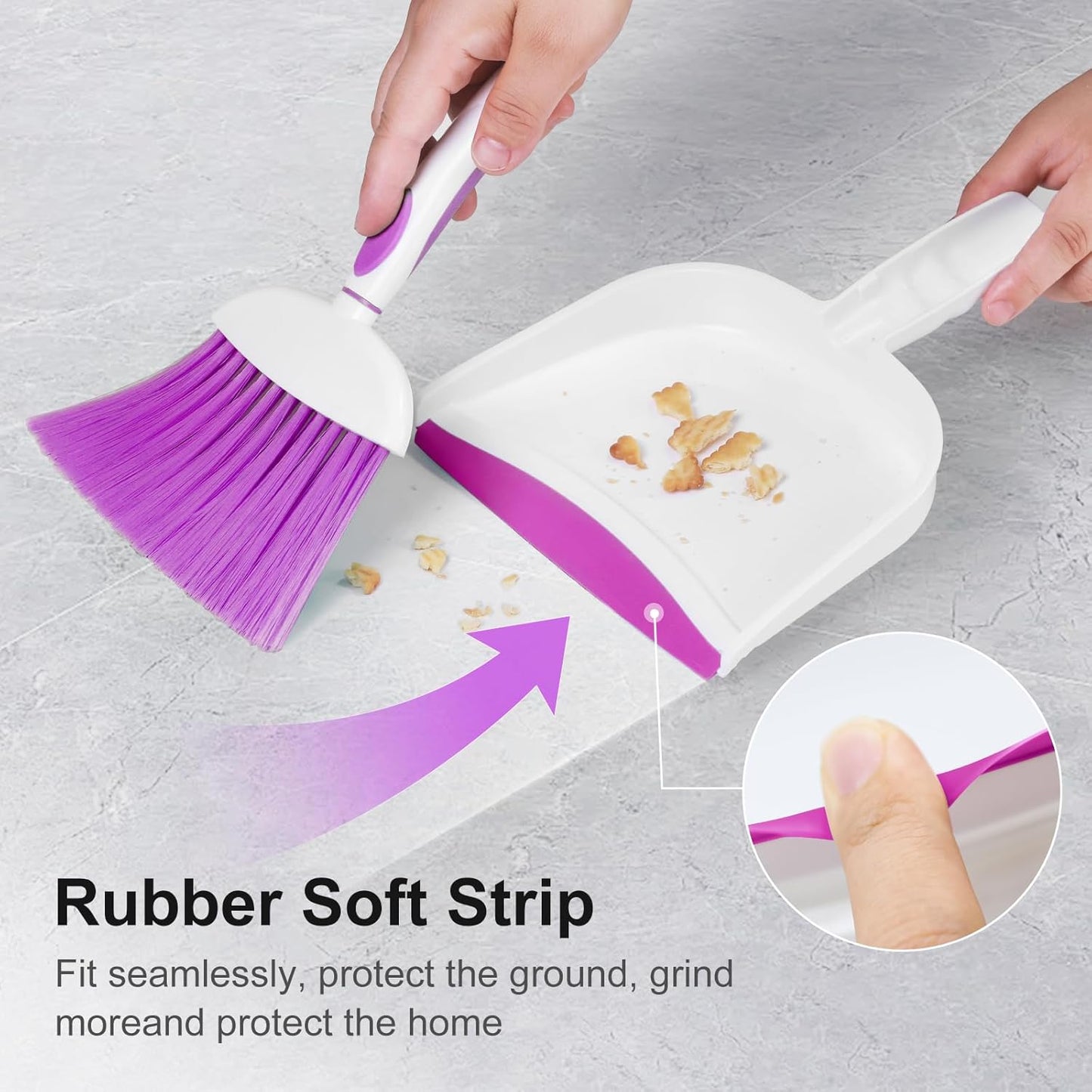 NACENA Small Dust Pan and Brush Set, Mini Broom and Dustpan Set Small Hand Broom and Brush Combo Dust Pan with Teeth for Home Cleaning Drawers Desktop Sofas and Outdoor, White & Gray