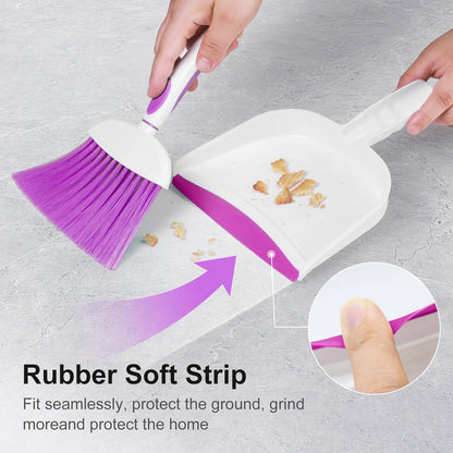 NACENA Small Dust Pan and Brush Set, Mini Broom and Dustpan Set Small Hand Broom and Brush Combo Dust Pan with Teeth for Home Cleaning Drawers Desktop Sofas and Outdoor, White & Gray