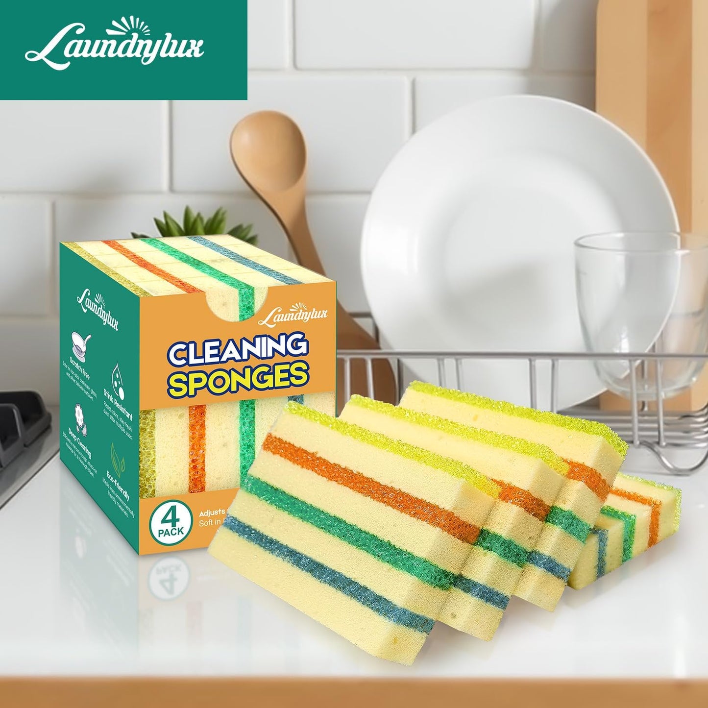 LAUNDRYLUX Scrub Sponge, Dual-Sided Temperature-Responsive Scrubber - Non-Scratch - Multipurpose Dish Sponges for Kitchens, Bathrooms, and Outdoor Use - 3 Pack
