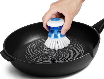 Dish Brush with Soap Dispenser for Dishes Pot Pan Kitchen Sink Scrubbing, Blue 2 Pack