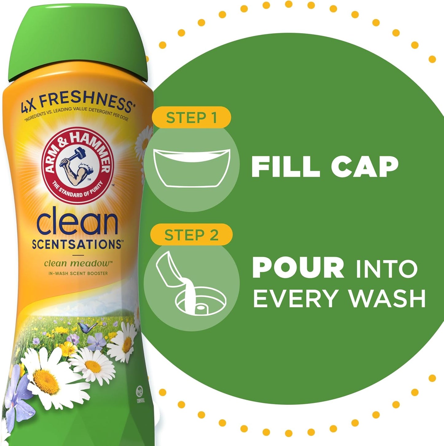 ARM & HAMMER Clean Scentsations In-Wash Scent Booster, Laundry Scent Booster Clean Meadow scent, 24 Oz