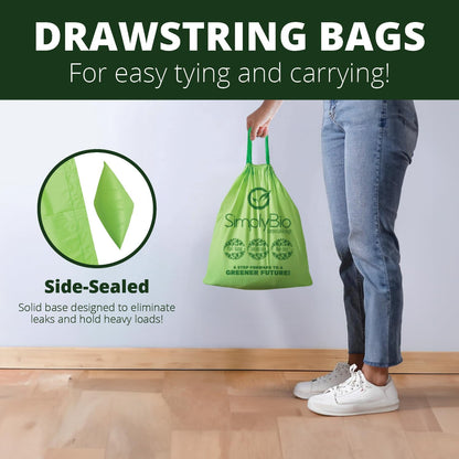 Simply Bio 13 Gallon Compostable Trash Bags Liners Drawstring, Heavy Duty Extra Thick 1 Mil, 49.21 Liter, 30 Bags, Tall Kitchen Food Scrap Waste Bag, ASTM D6400, US BPI and OK Compost Home Certified