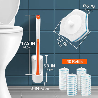 JEHONN Disposable Toilet Brush with 48 Wand Cleaner Refills, Wall Mounted Toilet Bowl Brush Holder Set, Bathroom Cleaning System for Sink Bathtub Wash Basin (Blue)