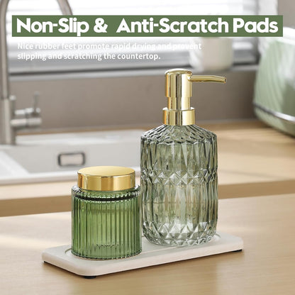 Fast Water Absorption Sink Organizer Tray Set, 3-Pack Compact and Space-Saving Stone Soap Holder Caddy for Kitchen & Bathroom Counter, Faucet Splash Guard, White (1pc of 8"x3.8" + 2pcs of 3.8"x3.8")