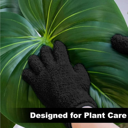2 Pairs Black Reusable Plush Microfiber Gloves for Cleaning and Dusting, Soft Dusting Gloves for Furniture, Blinds, Car Interior, and Electronics