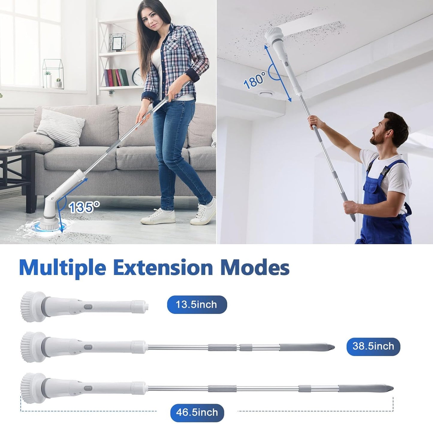 Qimedo Electric Spin Scrubber Extra Large Brush Q3,6000 mAh Best Battery Power Scrubber for Cleaning,1200RPM Shower Cordless Cleaning Brush with 8 Brushes for Bath/Tub/Tile/Floor (Smart Display)