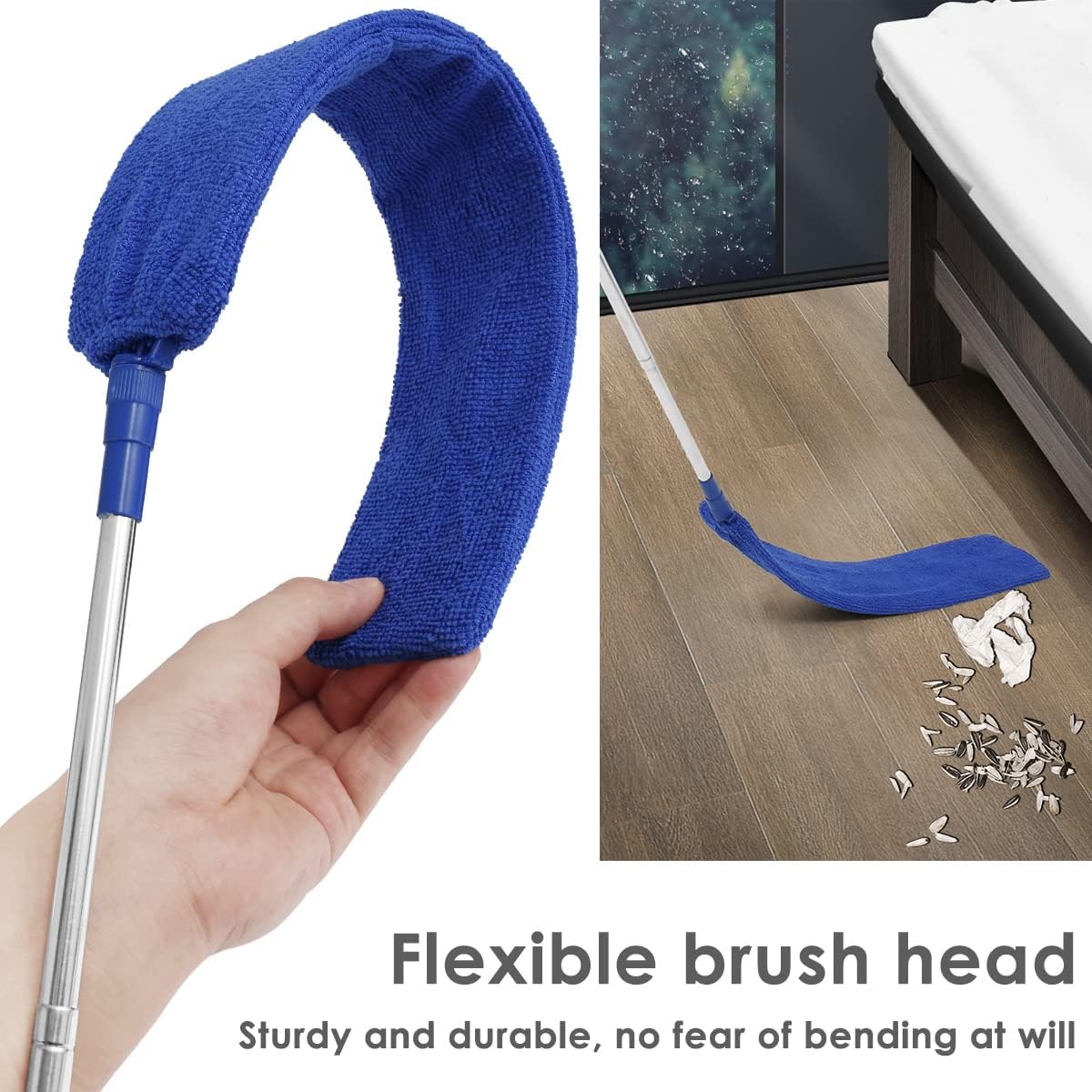 Gap Dust Cleaner Retractable Microfiber Gap Dust Brush Flexible Long Flat Gap Duster with Extendable Pole and Cloth Cover for Sofa Bed Furniture Bottom Ceiling Fan Blinds(Grey)