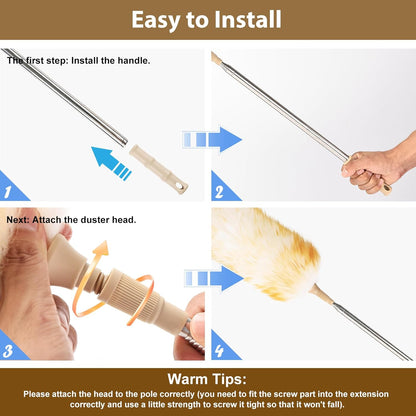 Extendable Cleaning Duster,66.9Inch Telescoping Feather Dusters with Stainless Steel Extension Pole for Cleaning High Ceiling Fan, High Ceilings,Furniture