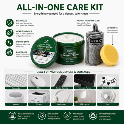 Multi Purpose Cleaning Cream, Waterless No Spray Cleaning Paste for Electronics, Small Appliances & Leather Surfaces, with Sponge and Cloth, 330g (11.64 oz)