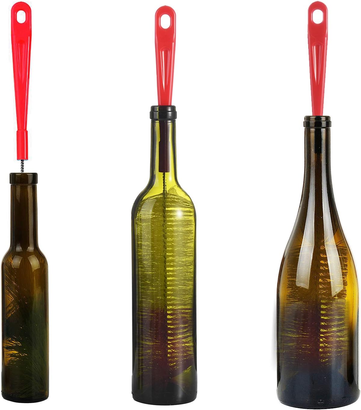 3-Pack Long Bottle Cleaning Brush for Narrow Neck Beer, Wine, Flask, Thermos, Sportwell, Pitcher, Brewing Bottle Cleaner, 16 Inches