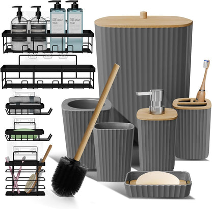 Clara Clark Bathroom Set - Sage Green Bathroom Accessories Set, 6PC Bathroom Accessory Set, Bathroom Sets with Toilet Brush, Trash Can & Soap Dispenser