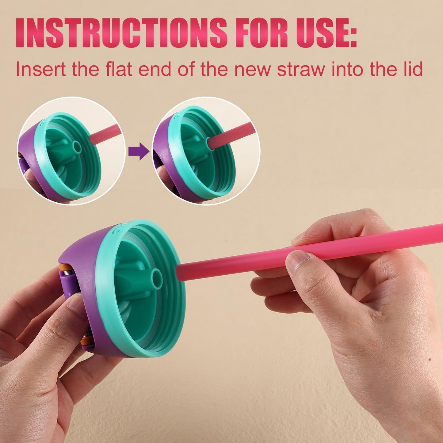 6pcs Replacement Straws for Owala Freesip 24/32oz, Reusable Plastic Straws with Cleaning Brush Tumbler Accessories Parts for Owala Flip 24/32oz Stainless Steel Insulated Water Bottle