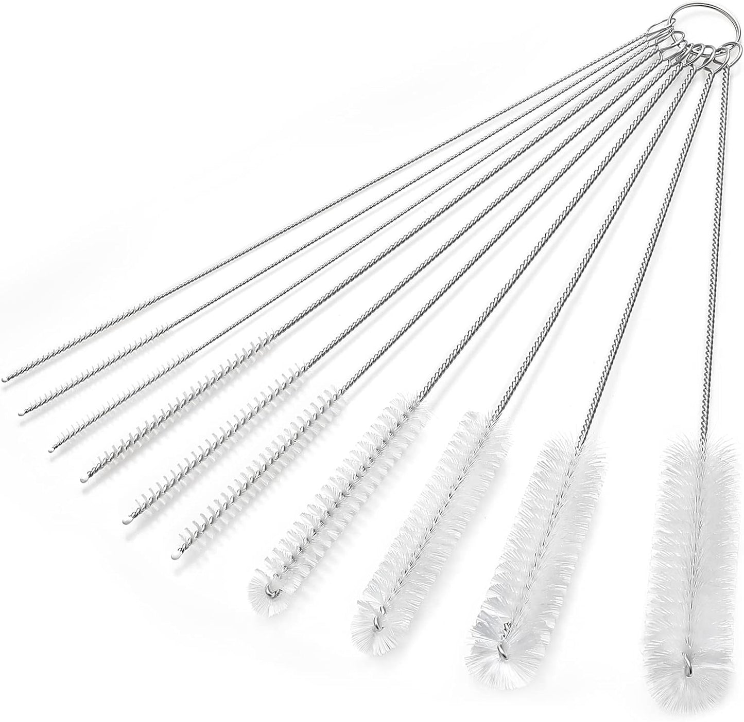 CiaraQ Bottle Cleaning Brushes, 8 Inch Nylon Tube Brush Set, Cleaner for Narrow Neck Bottles Cups with Hook, Set of 10pcs