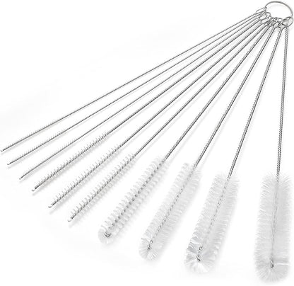 CiaraQ Bottle Cleaning Brushes, 8 Inch Nylon Tube Brush Set, Cleaner for Narrow Neck Bottles Cups with Hook, Set of 10pcs
