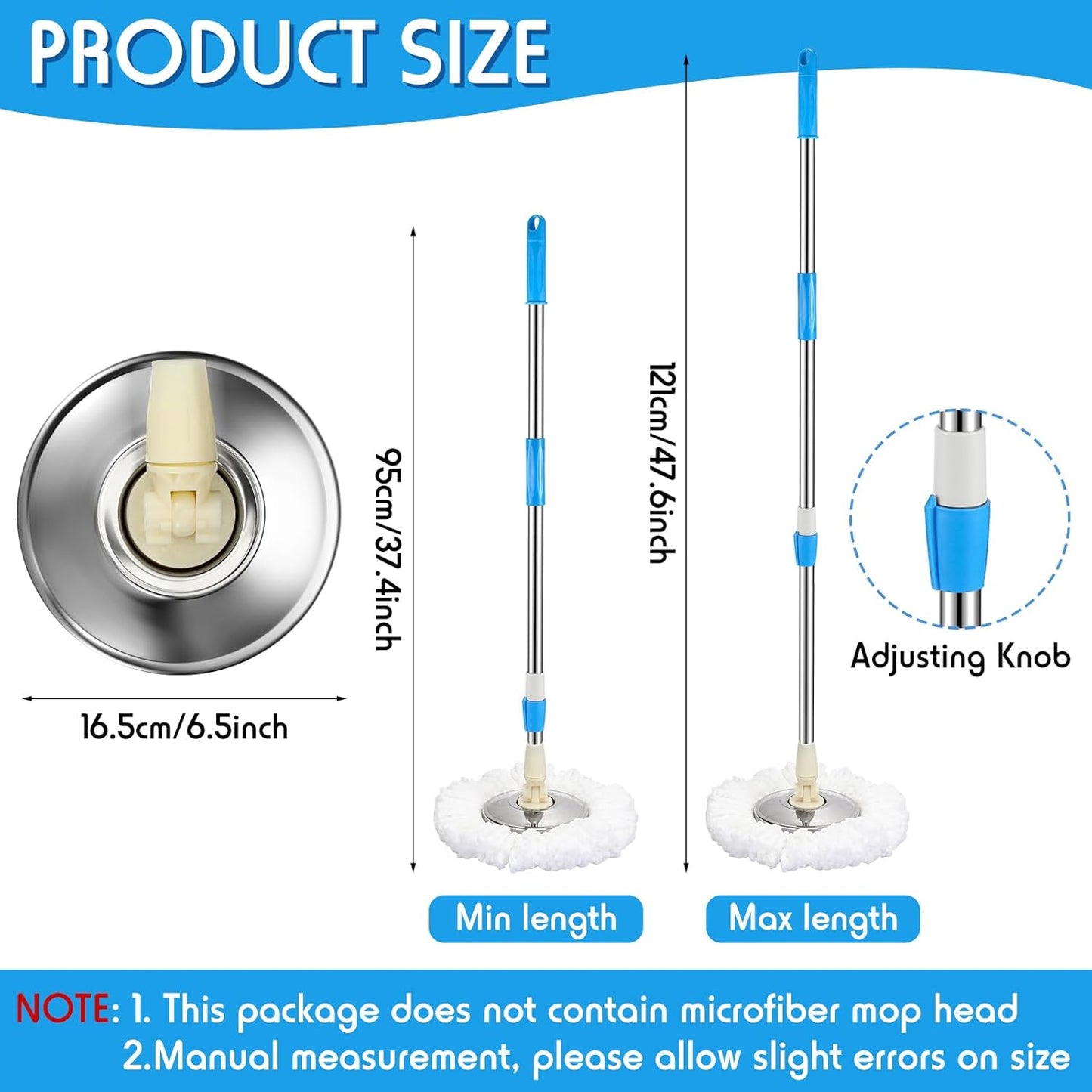 Spin Mop Replacement Handle 360 Degree Spin Mop Pole Handle Replacement Rotating Telescopic Stick for Head Replace Spinning Household Cleaning Accessories for Home(Cute Blue)