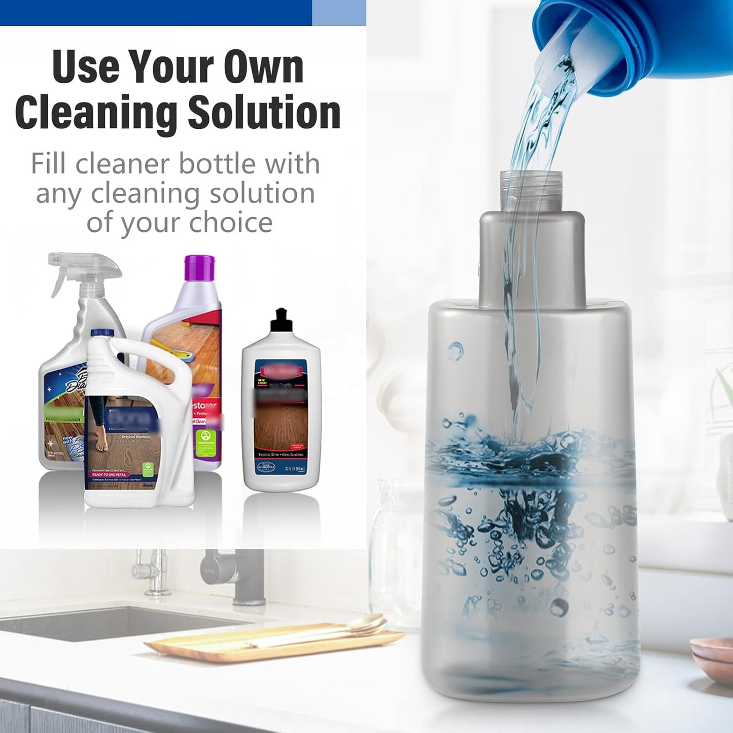 PowerMop for Floor Cleaning with 2 Washable Pads - Wet Dry Microfiber Mop with 720 ml Refillable Bottle for Kitchen Wood Floor Hardwood Laminate Ceramic Tiles Floors Dust Cleaning