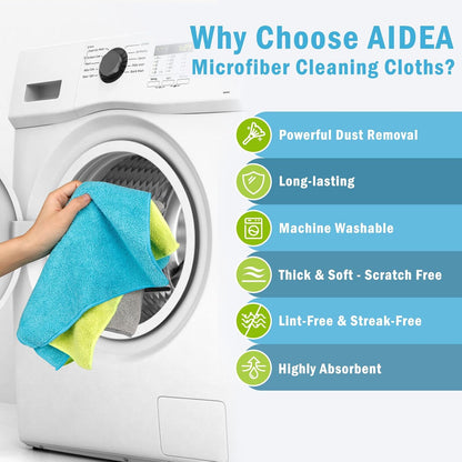 AIDEA Microfiber Cleaning Cloth-12PK, Soft Microfiber Towels for Cars, Absorbent Cleaning Rags, Lint-Free Streak-Free Wash Cloths for House, Kitchen, Window(12in.x12in), Black