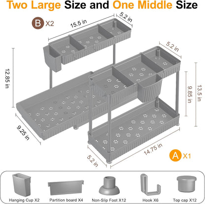 Sevenblue L-Shaped Pull-Out Storage Organizers, 3 Pack (Black, 12.85 inch)