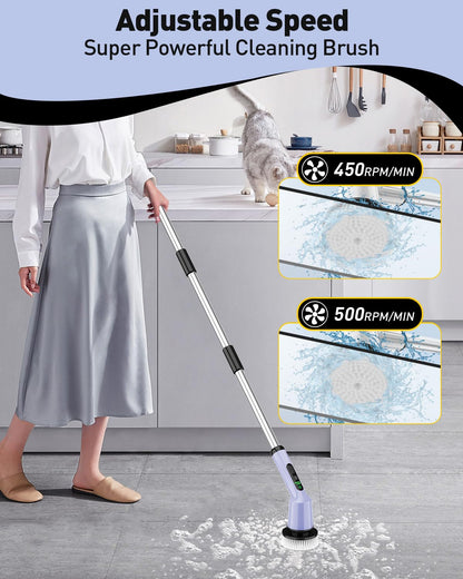 Electric Spin Scrubber for Cleaning Bathroom, Shower Scrubber Cordless Cleaning Brush with IPX7 Waterproof & 2 Speed, 3 Brush Heads, Bathroom Cleaning Supplies for Shower Tub Kitchen Tile Toilet White