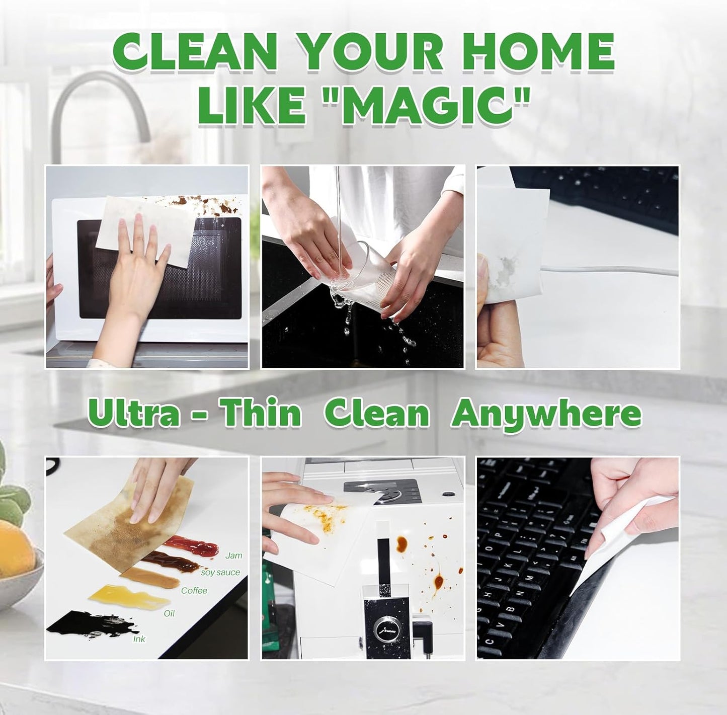 52 PCS Magic Sheet Eraser Sponge, GRS Certified, Ultra Thin for Cleaning Hard-to-Reach Place, Disposable & Portable, Deep Clean with Water Only for Cup Plate Sink Kitchen Bathroom